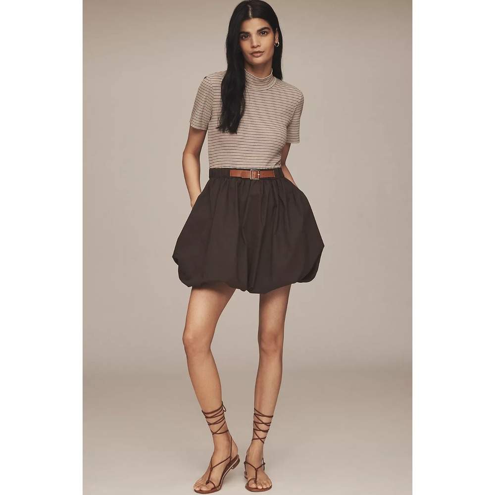 Maeve Anthropologie NWT Belted Twofer Striped Green Bubble Mini Dress‎ Medium